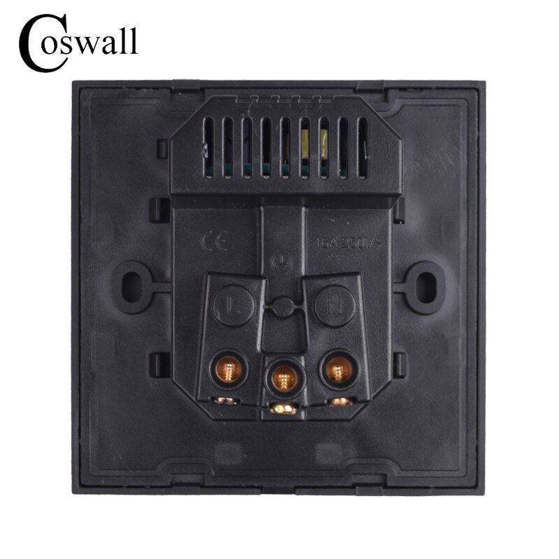 Coswall krystallglasspanel dobbel usb-ladeport 2.1a veggladeradapter ledet-indikator 16a fransk strømuttak svart farge