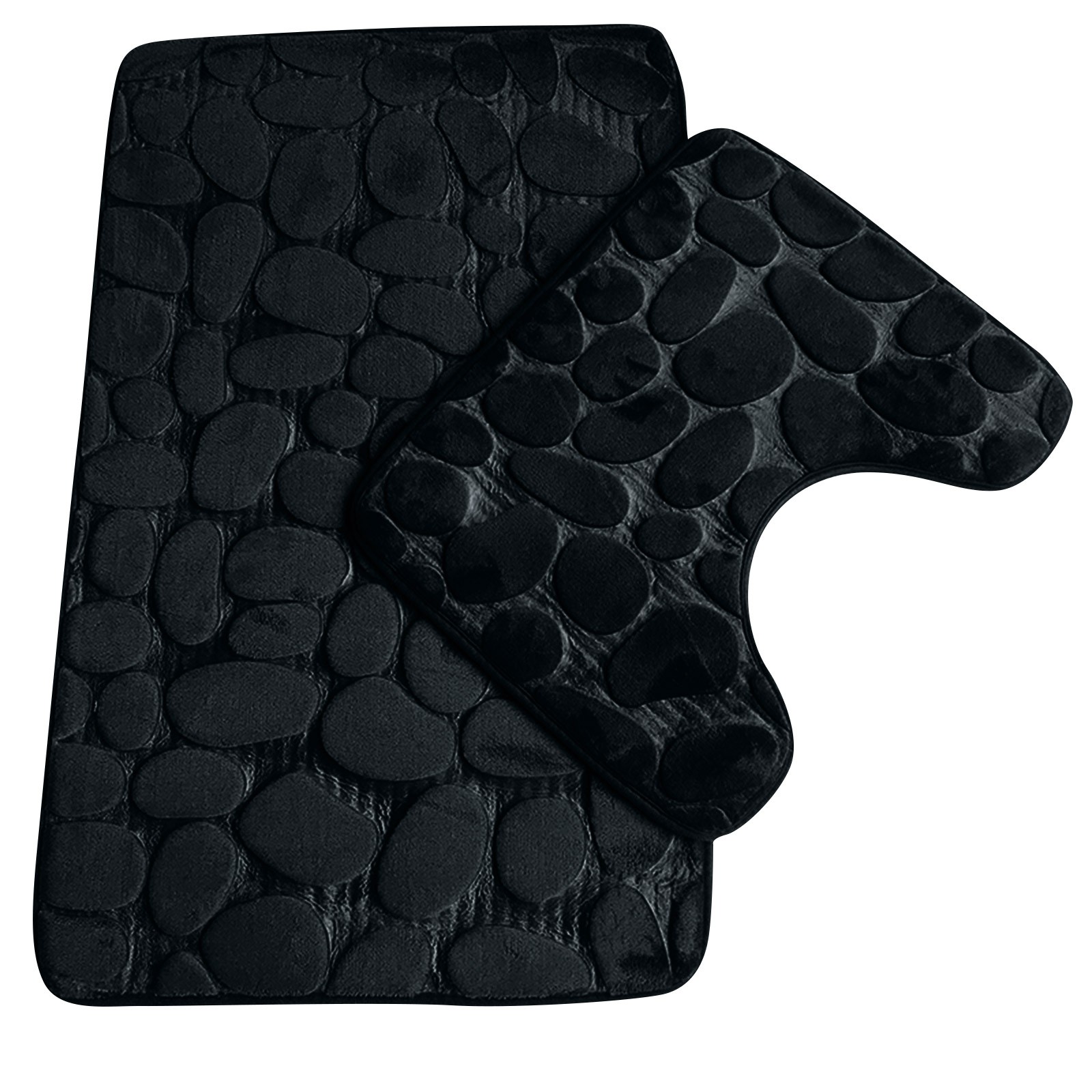 Non-Slip 50 X 80 Cm Bath Mat And 50 X 40 Cm Toilet Mat,2-Piece Bathroom Rug Set, Soft Bath Mat Washable Bath Rugs For Bathroom: black