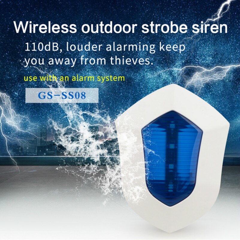 Draadloze flitslicht outdoor sirene 110dB hoge volume draadloze alarmsirene 433 mhz anti sabotage waterdichte externe sirene