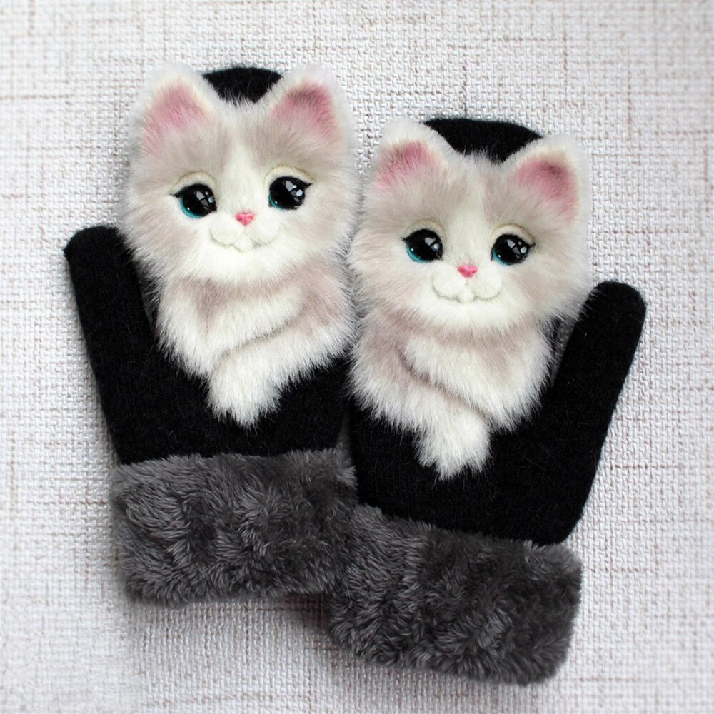 Simulazione animale inverno guanti caldi lunghi simpatici peluche pelosi guanti a dito pieno guanti morbidi guanti animali guanti invernali per bambini: 22CM / Cat