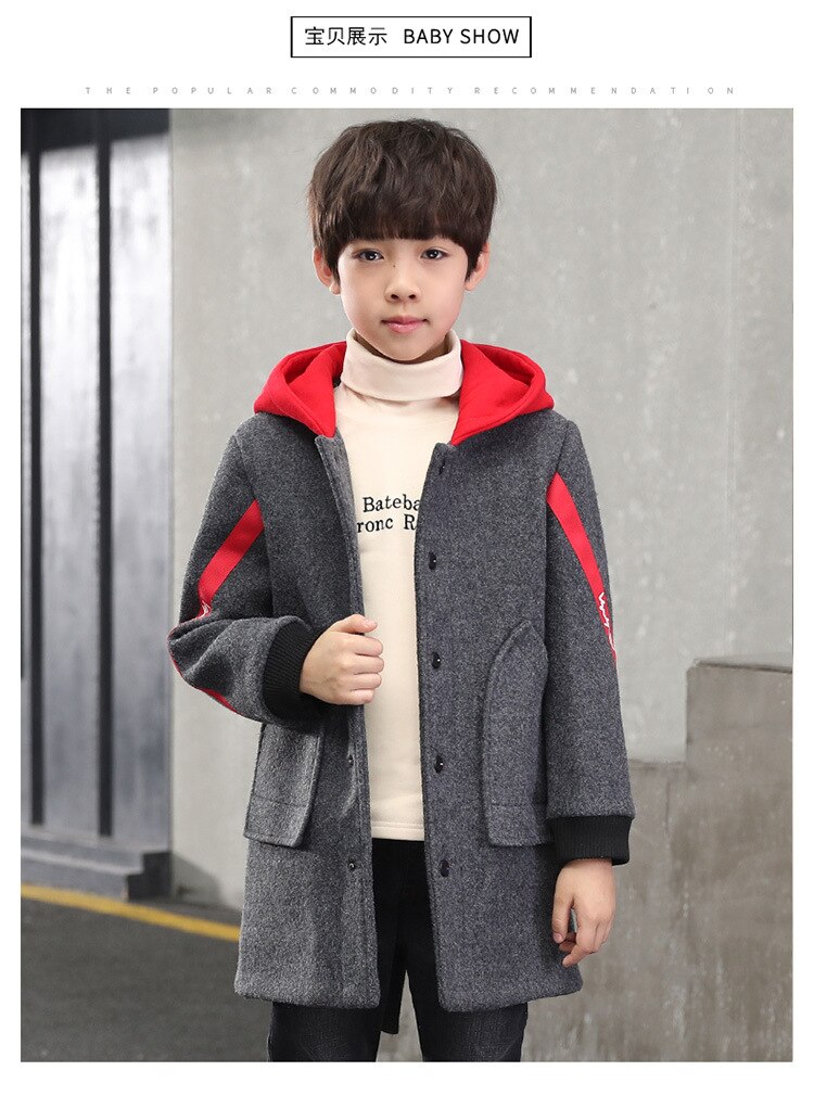 Boys'woolen giacche, cappotti, per bambini più spessa di MEDIA LUNGHEZZA dei bambini di trincea caldo vestiti di 12-15 anni: 12
