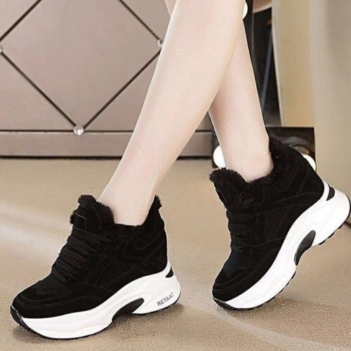 Damesschoenen winter sneakers warme bont dikke platform pluche casual schoenen comfortabele dames wedge sneakers feamle  y957: Zwart / 40