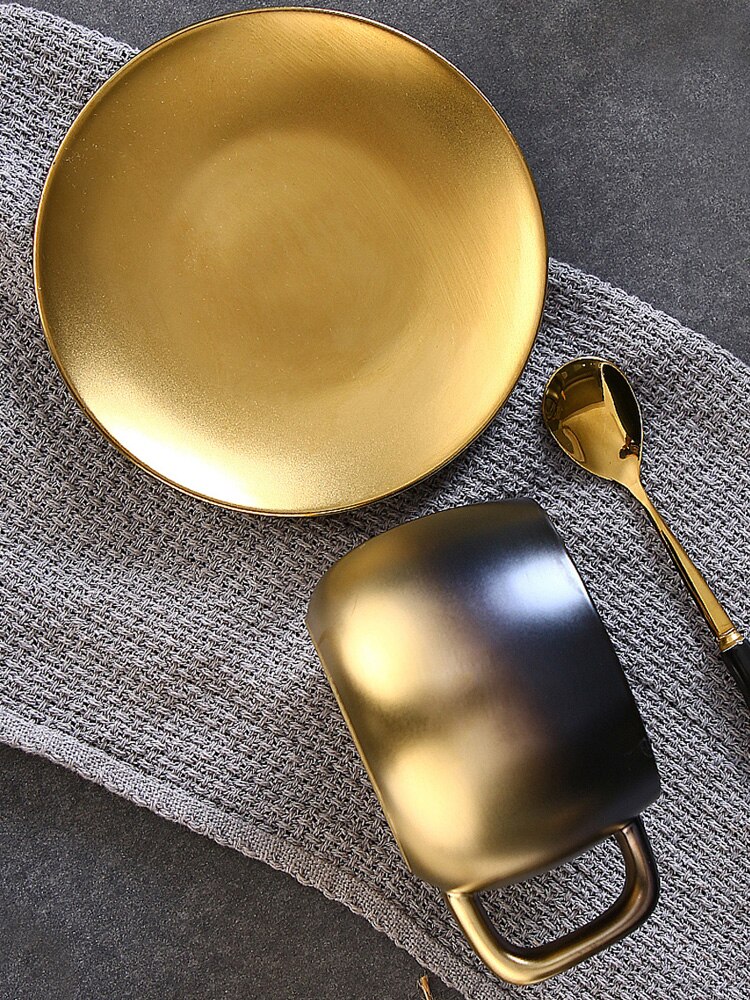 Taza de Café de Cerámica de cambio Gradual de estilo americano, juego de platos y tazas rugosas pintadas en oro, taza inglesa sencilla para la tarde