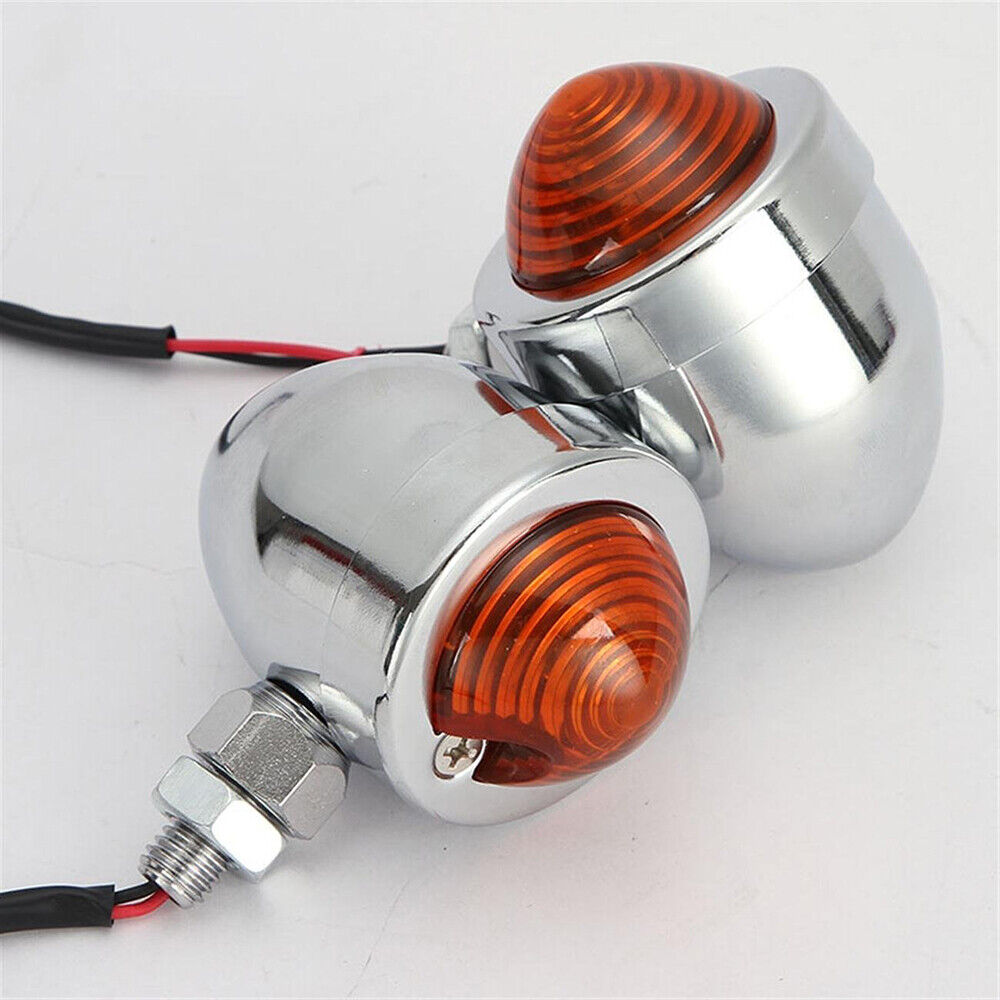 Intermitentes universales Retro para motocicleta Chopper Cafe Racer, luces de señal de giro para motocicleta, Scooters, indicador de Metal, 12V, Color cromado