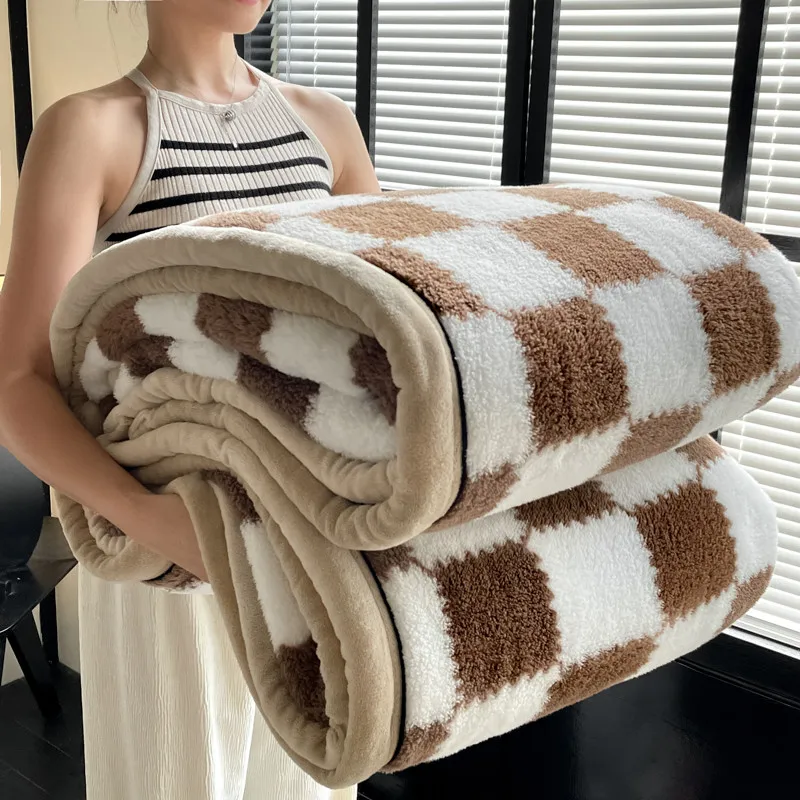 Couverture d'hiver chaude en peluche, Plaid de A, polaire de corail, douce et épaisse, pour canapé, simple, Double, couvre-lit en fourrure pour Couple