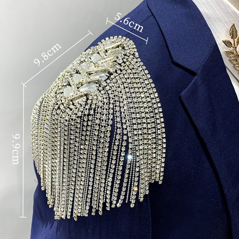 1PCS Handmade Shoulder Jewelry Tassel Rhinestones Epaulettes Clothing Accessories Brooch Epaulet Shoulder Brooches: Gold