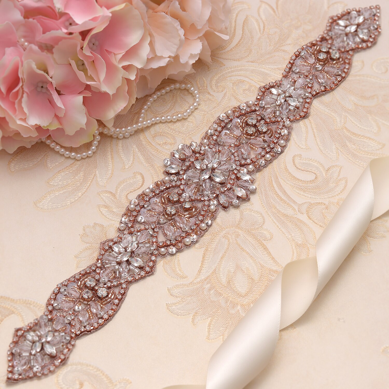 Missrdress Steentjes Wedding Riem Sash Hand Kralen Bridal Belt Rose Gold Crystal Bridal Sash Voor Wedding Party Jurken JK827