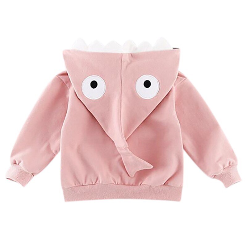 Efterår baby pige dreng overtøj tegneserie dinosaur print børn tøj toppe afslappet hættetrøje lynlås sweatshirt