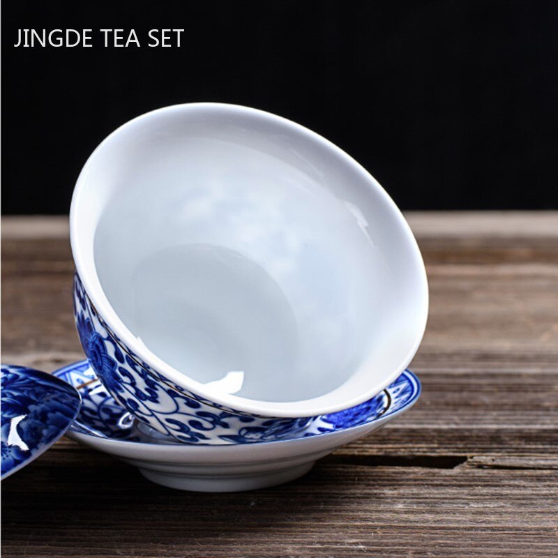 Service à thé en porcelaine bleu et blanc Antique, ensemble de théière et tasse chinois avec filtre en céramique,