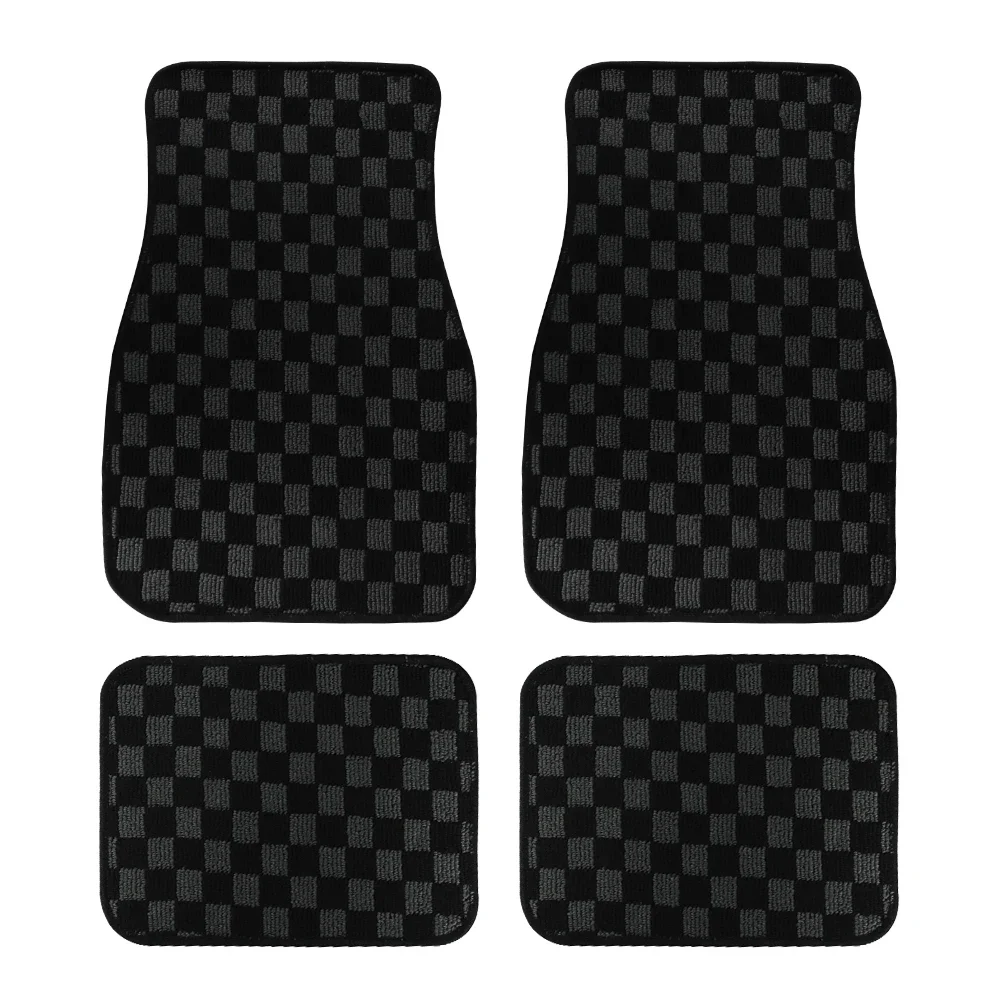 4PCS Carpet Floor Mat Dadu Dice Car Floor Mat Accessories Classical Anti-Slip Checkered Print Floor Foot Pad Mats: WHITE