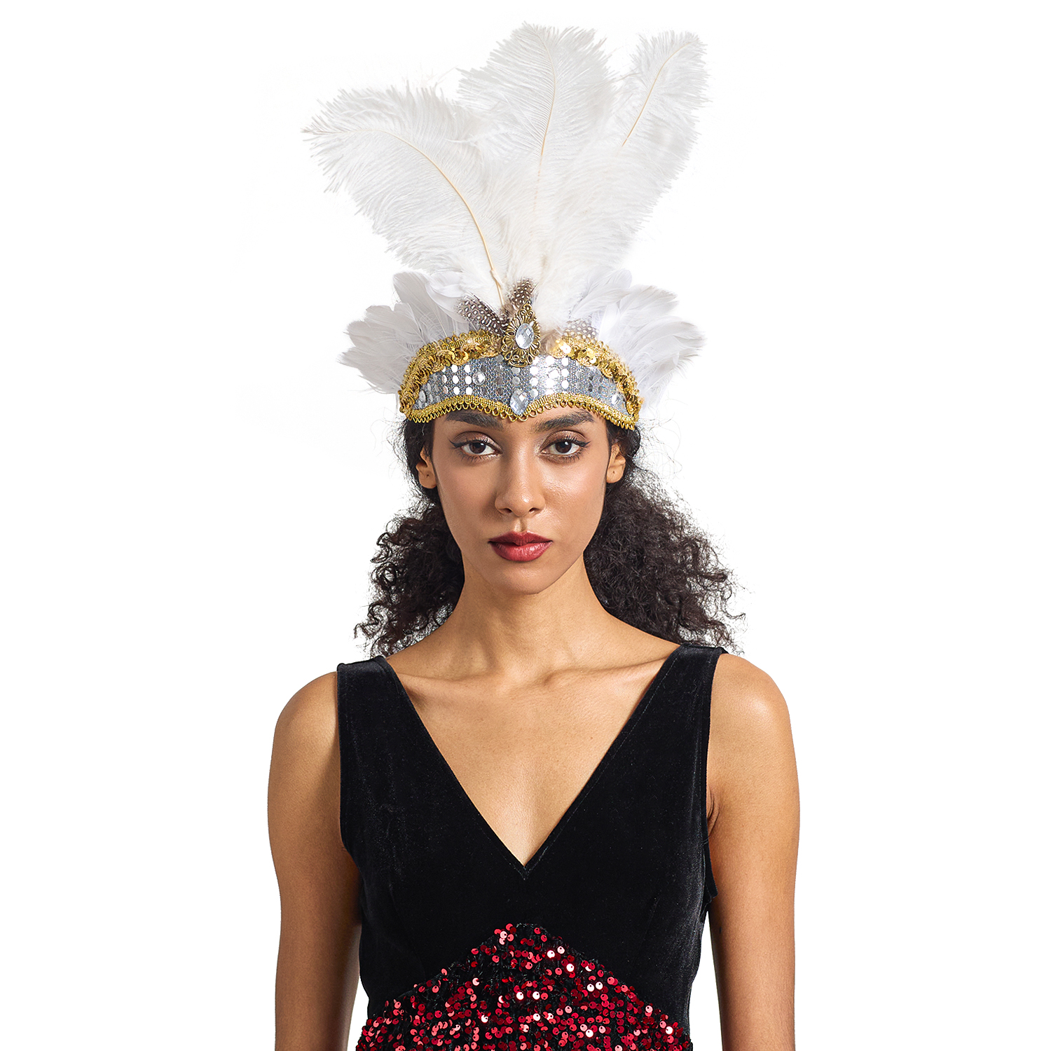 Diadema navideña para Showgirl, tocado de plumas para carnaval, diademas hawaianas para Halloween, tocado de plumas, accesorios para el cabello: Verde