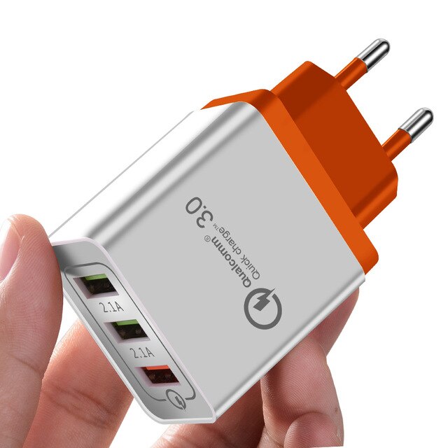 Vothoon 3 porte caricabatterie rapido QC3.0 caricabatterie USB per telefono caricabatterie rapido per telefono cellulare con spina EU per Samsung S9 S10 Xiaomi mi 9: Orange