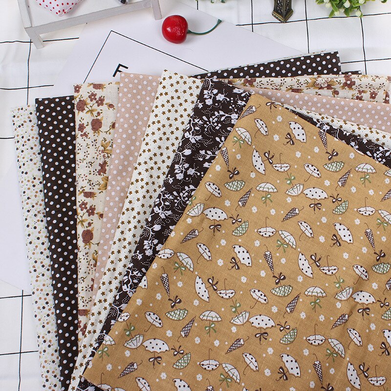 7 Sheet 50*50cm 100% Cotton Mixed Style Floral Print Fabric Cloth Material beautiful DIY Sewing Patchwork supplies home decor: coffee