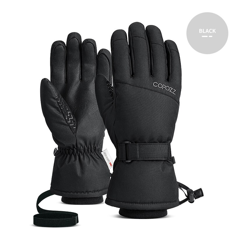 Copozz luvas de esqui de inverno das mulheres dos homens à prova dwaterproof água ultraleve luvas de snowboard motocicleta equitação neve manter quente luvas à prova de vento: Preto / XL
