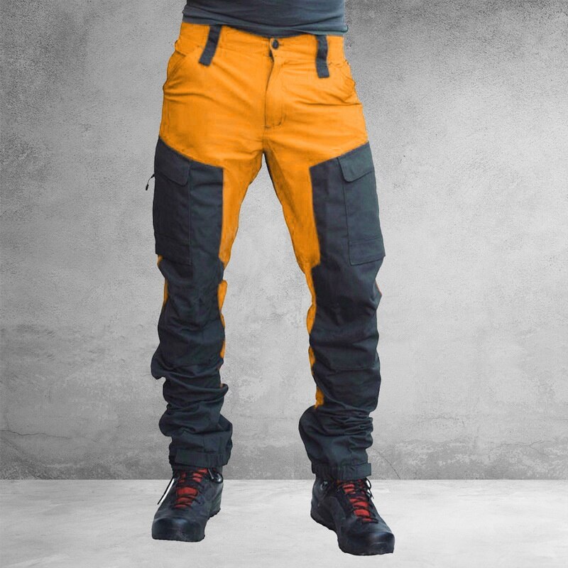 Pantalon Colorblock homme pantalon de sport mince pantalons décontractés salopette multi-poches avec fermeture éclair