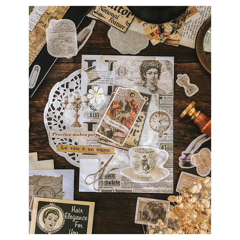 200 Pcs Vintage Ephemera Pack Junk Journal Kit Scrapbook Planner Supplies for Art Journaling Collage Craft (Exploration)