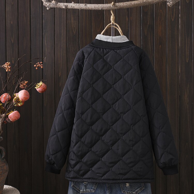 Parka negra Otoño Invierno para mujer de talla grande, abrigos y chaquetas sólidas de manga completa con cremallera, chaqueta de plumón para mujer, novedad de