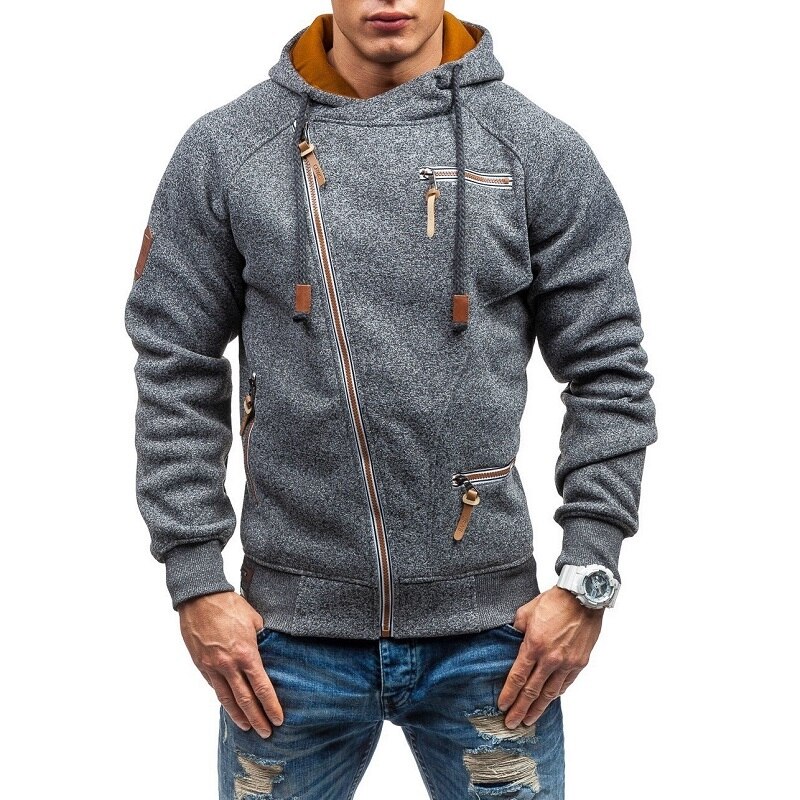 Outono personalidade tendência de manga comprida hoodies camisola multi-zíper cardigan cor sólida esportes lazer ginásio treino moletom