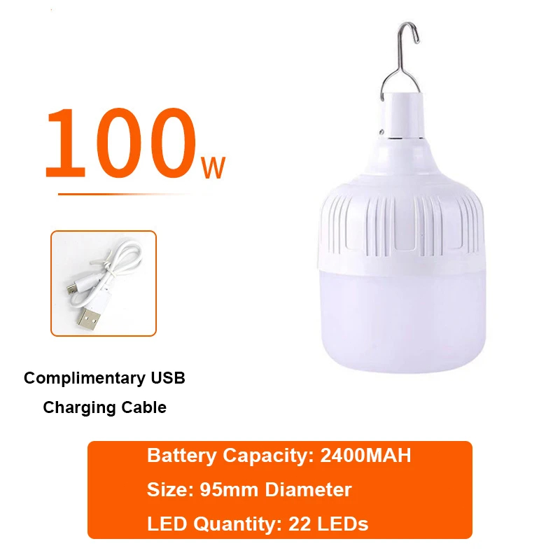 Outdoor Draagbare LED Verlichting USB Oplaadbare Camping LED Licht 20W 40W 80W 100W Waterdichte Lamp noodlantaarns LED Lamp: 15w