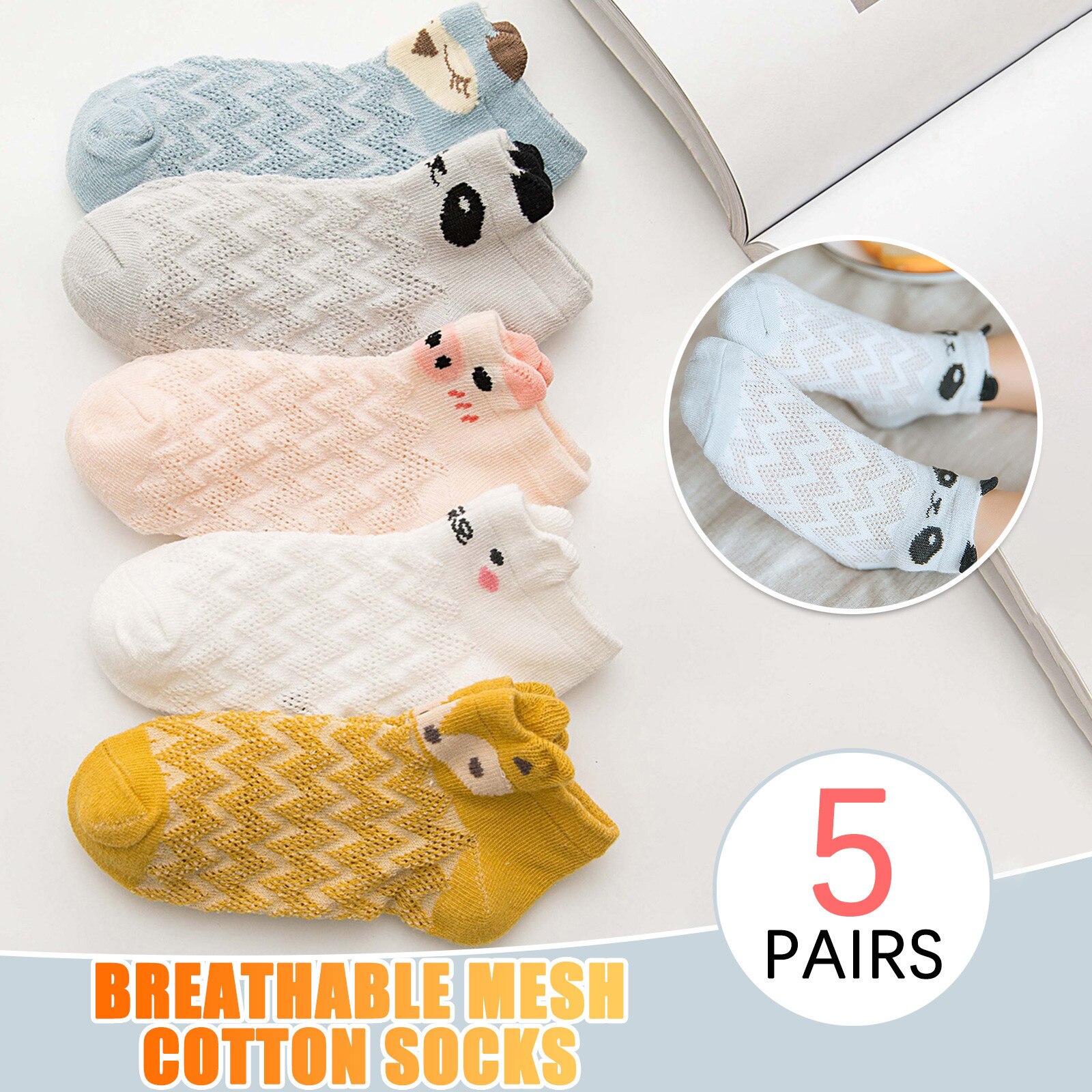 Chaussettes antidérapantes pour enfants de 1 à 12 ans, 5 paires, en coton, confortables, respirantes, mignonnes, imprimées, en maille, pour bébé, E1