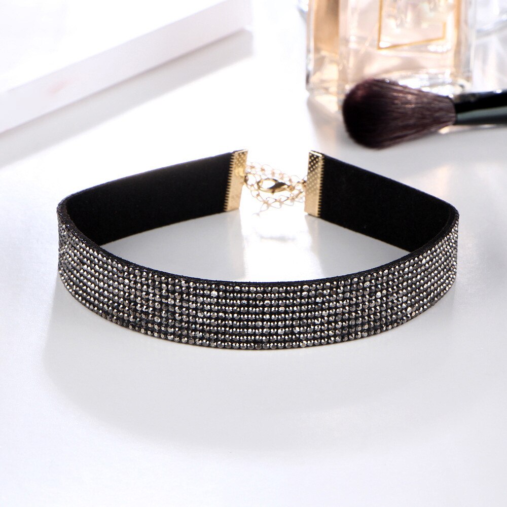 Frauen Halsband Kristall Strass Charme Damen Schmuck Samt Halskette Gold Silber Farben Elegante Frauen Schmuck Bijoux # BC