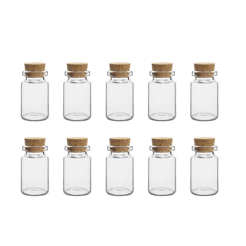 10 Uds Mini botellas de vidrio con tapones de corcho tarros de hechizo viales de poción botellas de mensaje de deseos para favores manualidades DIY 5ml-20ml: Plata