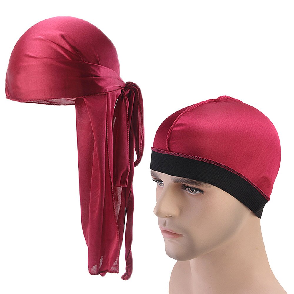 Unisex Durag Long Satin Breathable Turban Du rag Pirate Hat Men Hip Hop Durags 2pcs/lot