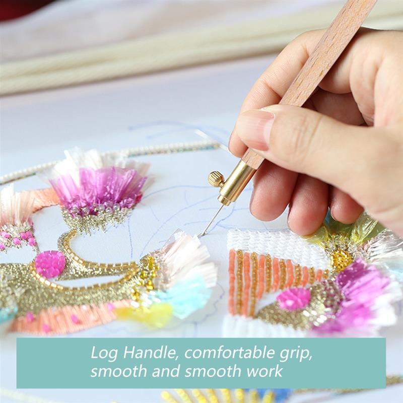 Wooden Handle Stitchwork Needle Magic Embroidery Punch Pens Needle Threader DIY Craft Sewing Embroidery Cross Stitch Tools