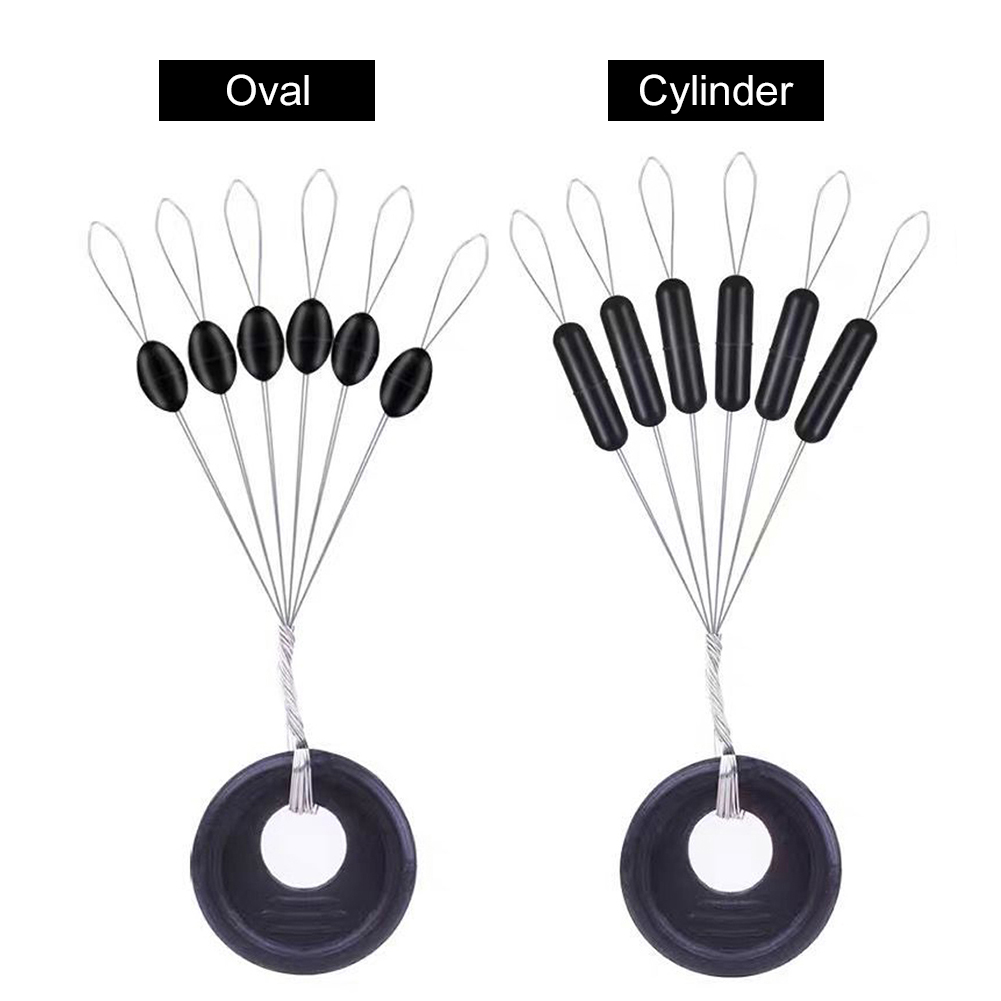 Tope de bolas espaciales de goma negra, ovalado/Cilindro adecuado para sedal de pesca, accesorios de aparejos de pesca de carpa, 60 piezas, 10 grupos