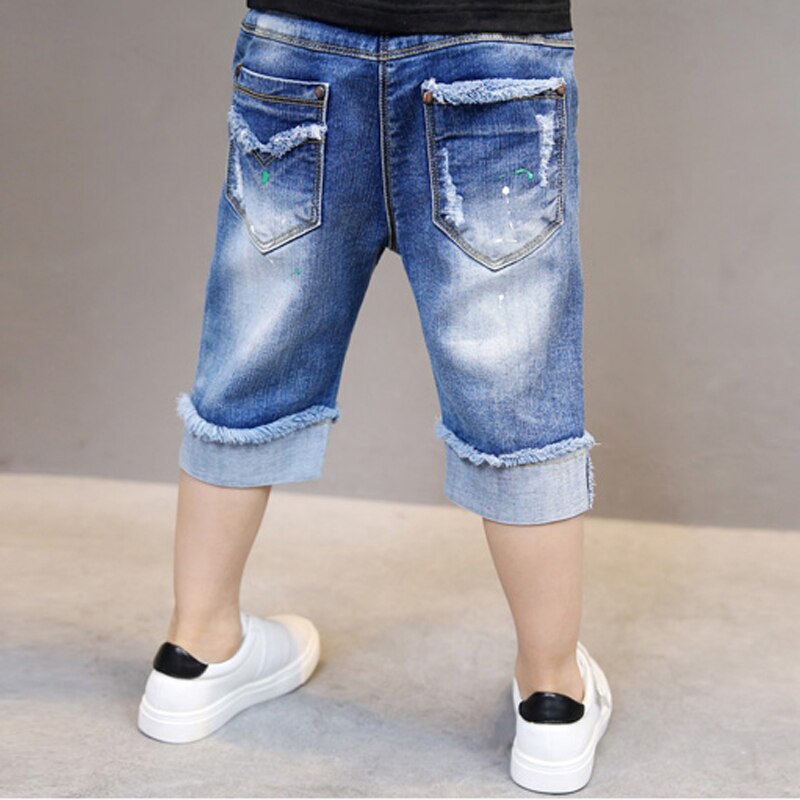 Drengebukser børnetøjstøj denim sommer drengeshorts knælængde leggings store børn afslappet 100%  bomulds brevbukser