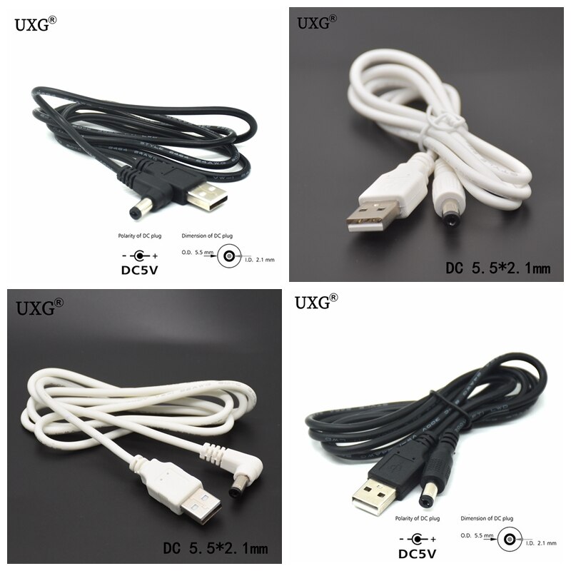 1Pcs Usb Male Naar 5.5 Mm X 2.1 Mm 5.5*2.1 Dc Barrel Jack Power Kabel Ac Plug overdracht Connector Charger Interface Converter 1 M 2M