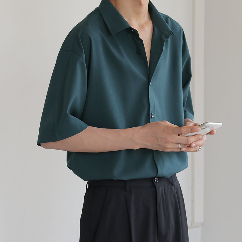 Sommer Kurzarm Hemden Männer Dünne Luxus verlieren halb-ärmeln Koreanische lässig Alle-spiel Dunkle Grün Harajuku Shirt Geschäft Formale: dunkel Grün / XXL