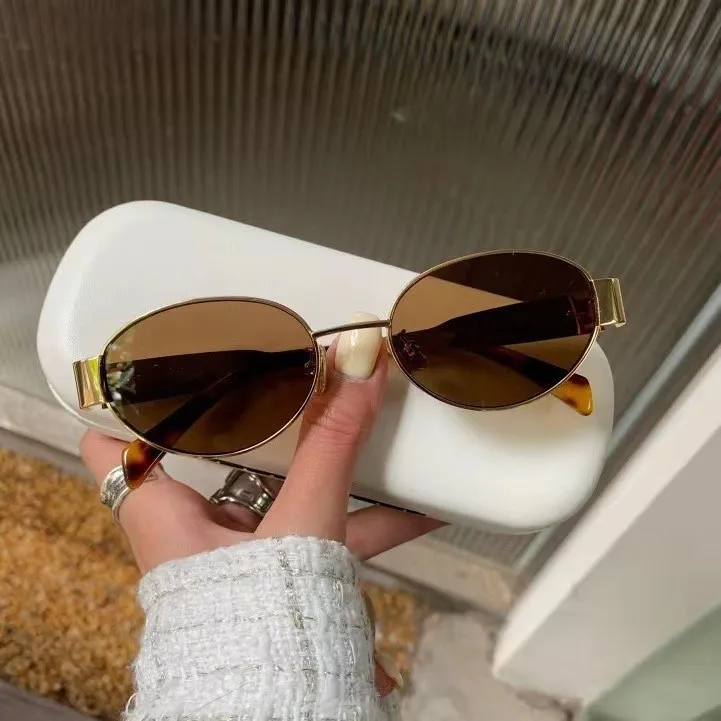 Gafas de sol ovaladas de para mujer 2024, gafas de sol con montura metálica de de de lujo, gafas de sol redondas clásicas Vintage para mujer, Unisex