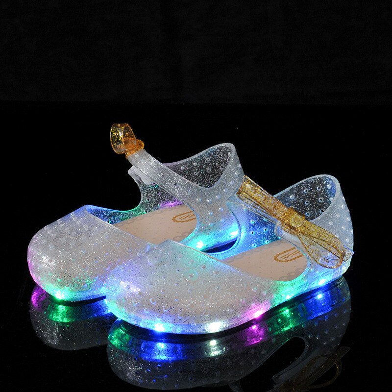 Summer Girls LED Sandals Crystal Shoes Girl Jelly Sandals Children Sandals Baby Jelly Shoes Bow-knot Girls Glowing Luminous Shoe