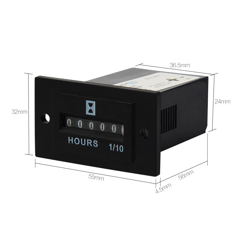 Contador de horas SYS-2, temporizador acumulador Industrial, DC 10V-80V AC 100-250V, negro