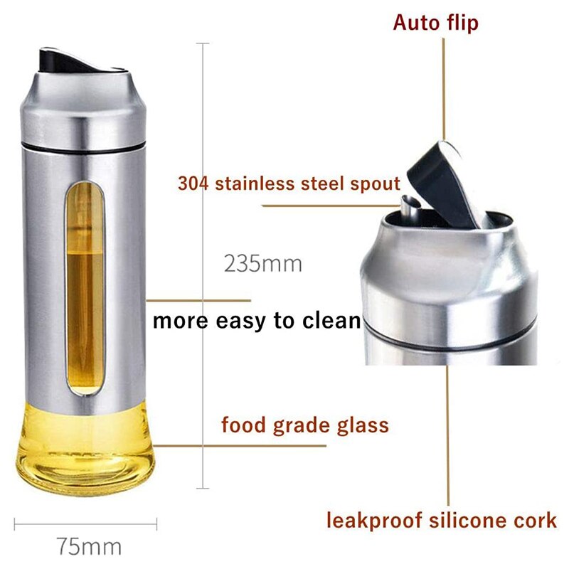 Auto Flip Olive Oil Dispenser Oil Bottle Wide Opening Clear Lead Free Glass Cruet Dispenser Oil Drip Free Spout Bottle