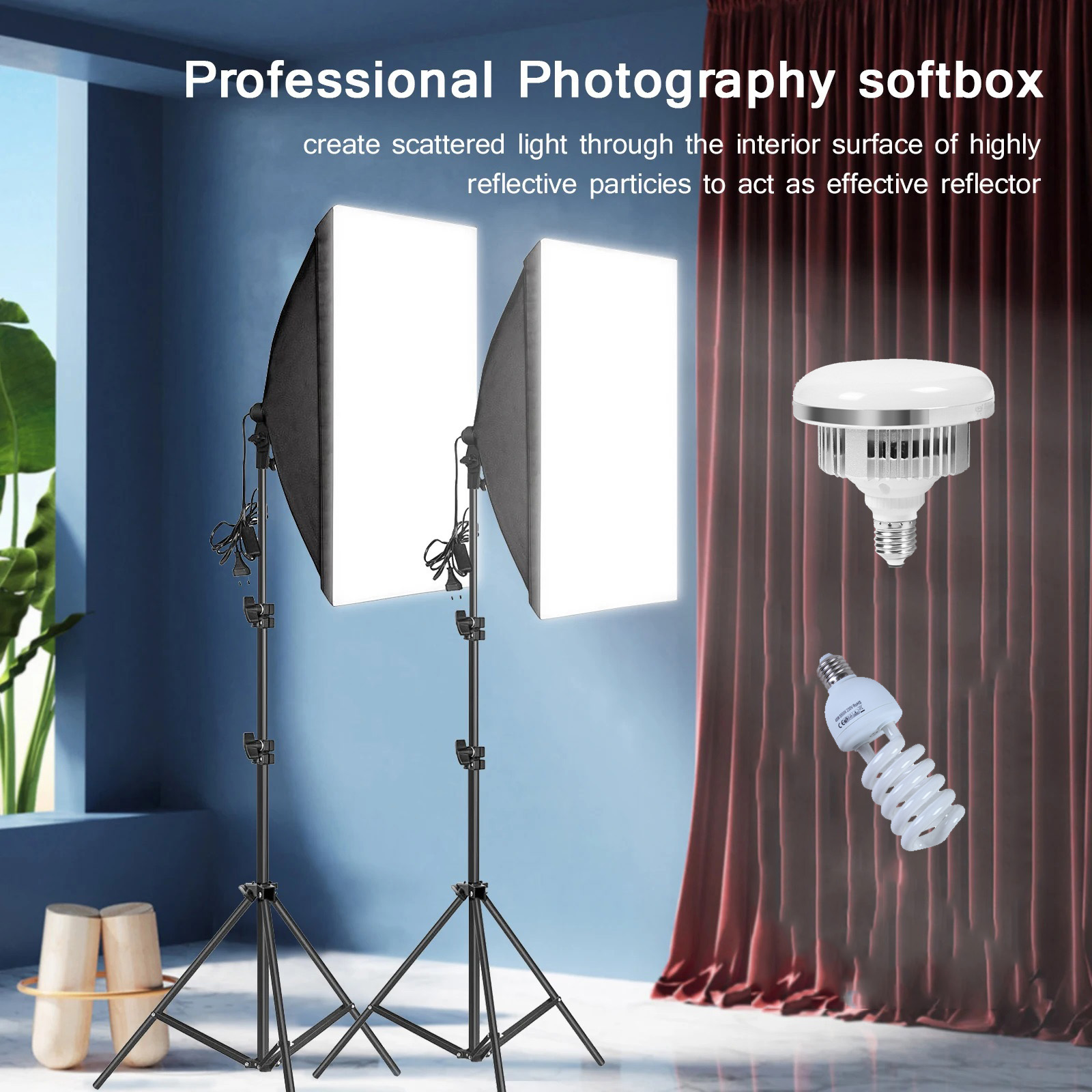 Softbox-bombilla LED de 3200K-5500K, ahorro de energía, brillo ajustable, montaje E27 con Control remoto para estudio de fotografía