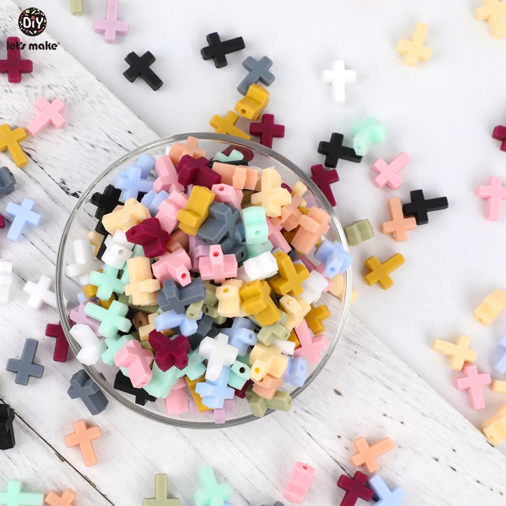 Let's Make-anneau de dentition en Silicone | 50 pièces, petites perles croisées de alimentaire, anneau de dentition de dessin animé, jouet bricolage, perles artisanales pour bébé