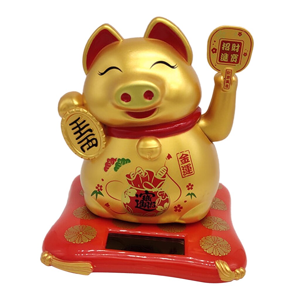 Solar Power Fortune Golden Pig Home Office Car Ornament Cafe Shop Decoration