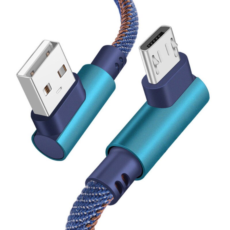 USB To Micro Cable 3A Quick Charge 90 Degree Angle Line Fast Charging Cable For Samsung Xiaomi Accessory Power Adapters TXTB1: Blue