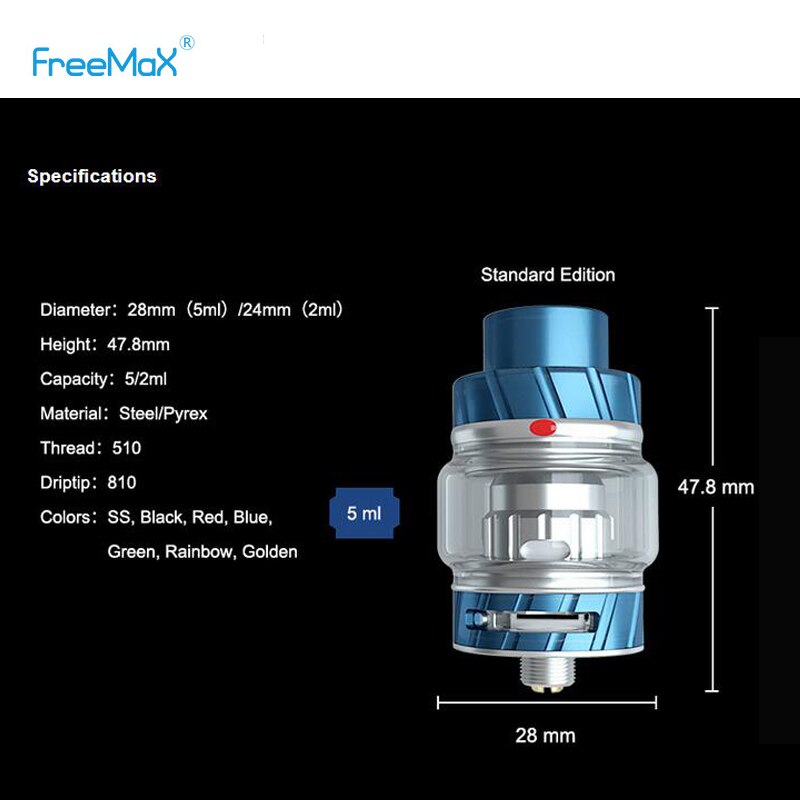 Original Freemax Fireluke 2 Subohm Tank 2ml/5ml Capacity with TX1 & TX2 mesh coil slide-to-open top fill vs Mesh Pro Tank