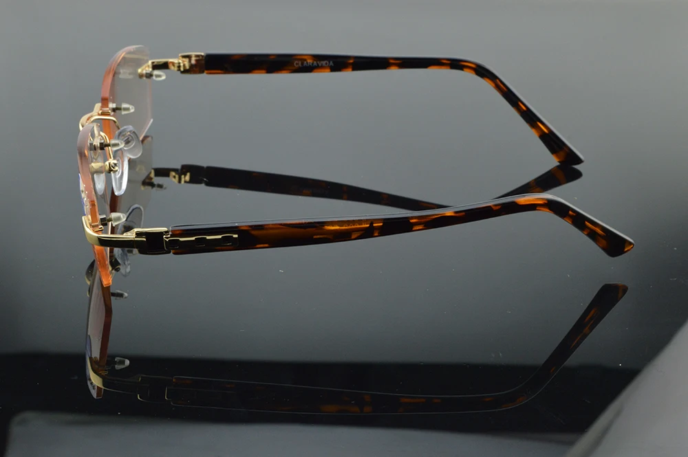 Diamante corte titânio liga sem aro óculos de leitura para homens, Royal Deluxe, marrom raso, + 0,75, + 1, + 1,5, + 1,75, + 2, + 2,5, + 2,75, + 4
