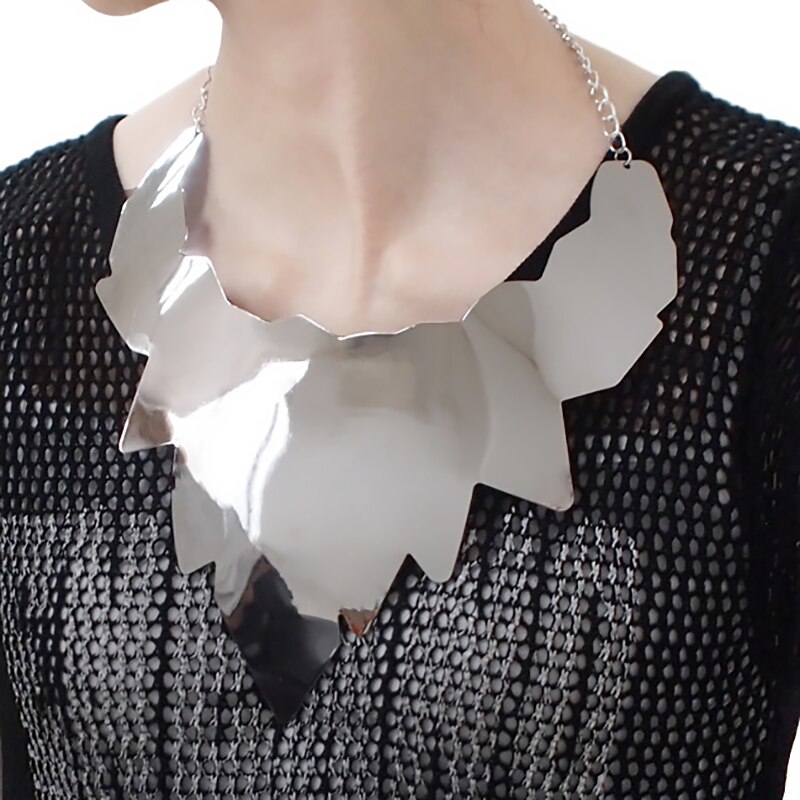 MANILAI Punk Alloy Torque Choker Necklaces For Women Maxi Jewelry Big Collar Statement Necklace Collier Femme: Silver 4789