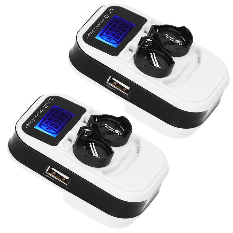 2pcs LCD Button Battery Charger for LIR2016 LIR2025 LIR2032 ML2016 ML2025 ML2032 CR2032 EU Plug 100-240V