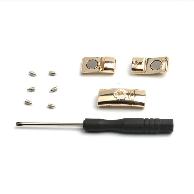 Lacets magnétiques rapides en 1 seconde, plats, sans attache croisée, petites pâquerettes, serrure à boucle, pour baskets adultes, accessoires pour paresseux: Gold