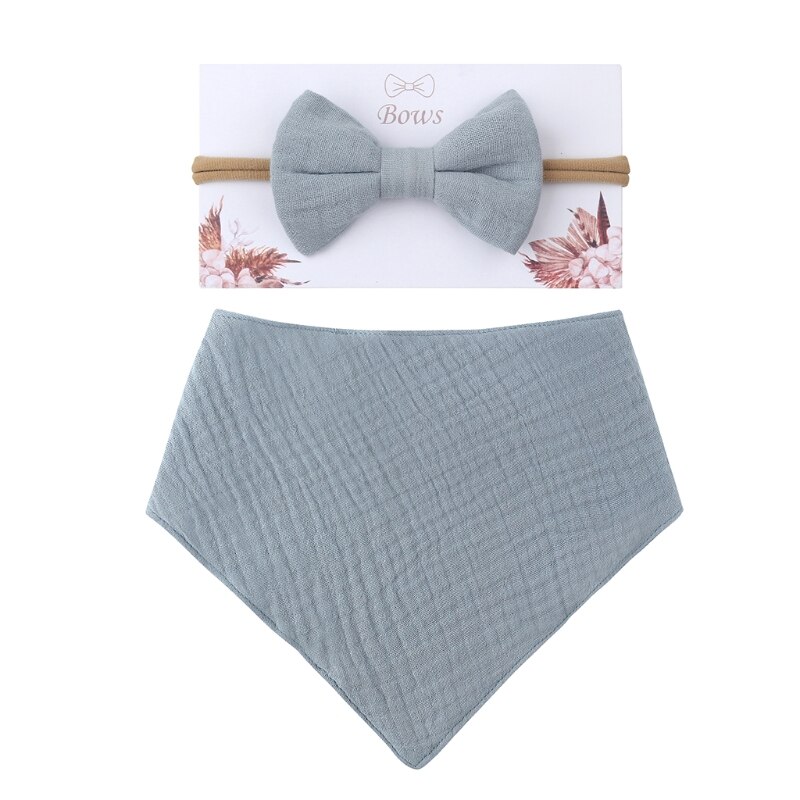 2Pcs Baby Meisjes Elastische Boog Hoofdband Speeksel Handdoek Set Prinses Strik Haarband: 3