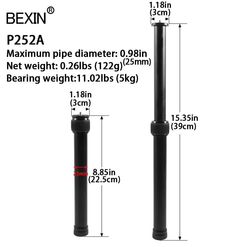BEXIN Asta adattatore stabilizzatore per barra portatile Treppiede monopiede regolabile Prolunga per tubo di prolunga per colonna centrale Asta telescopica: Rosso