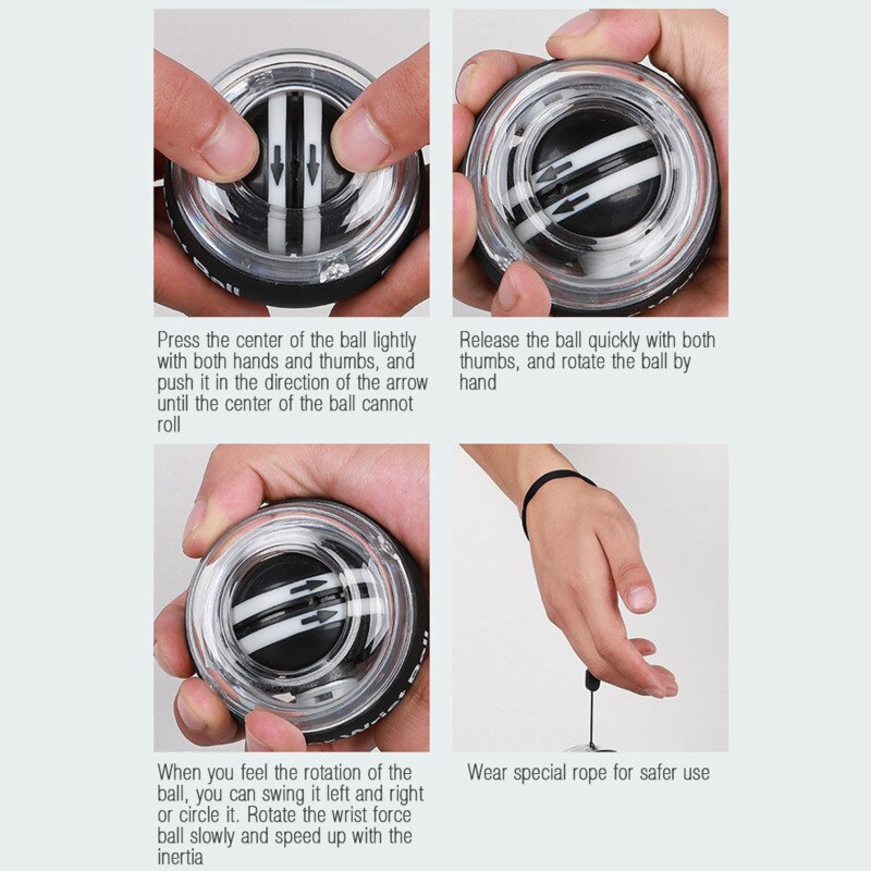 LED Exercise Gyroscope Jaw Power Wrist Ball Gyro Force Hand Muscle Trainer Strengthener Equipment Gym Fitness Sports Exerciser