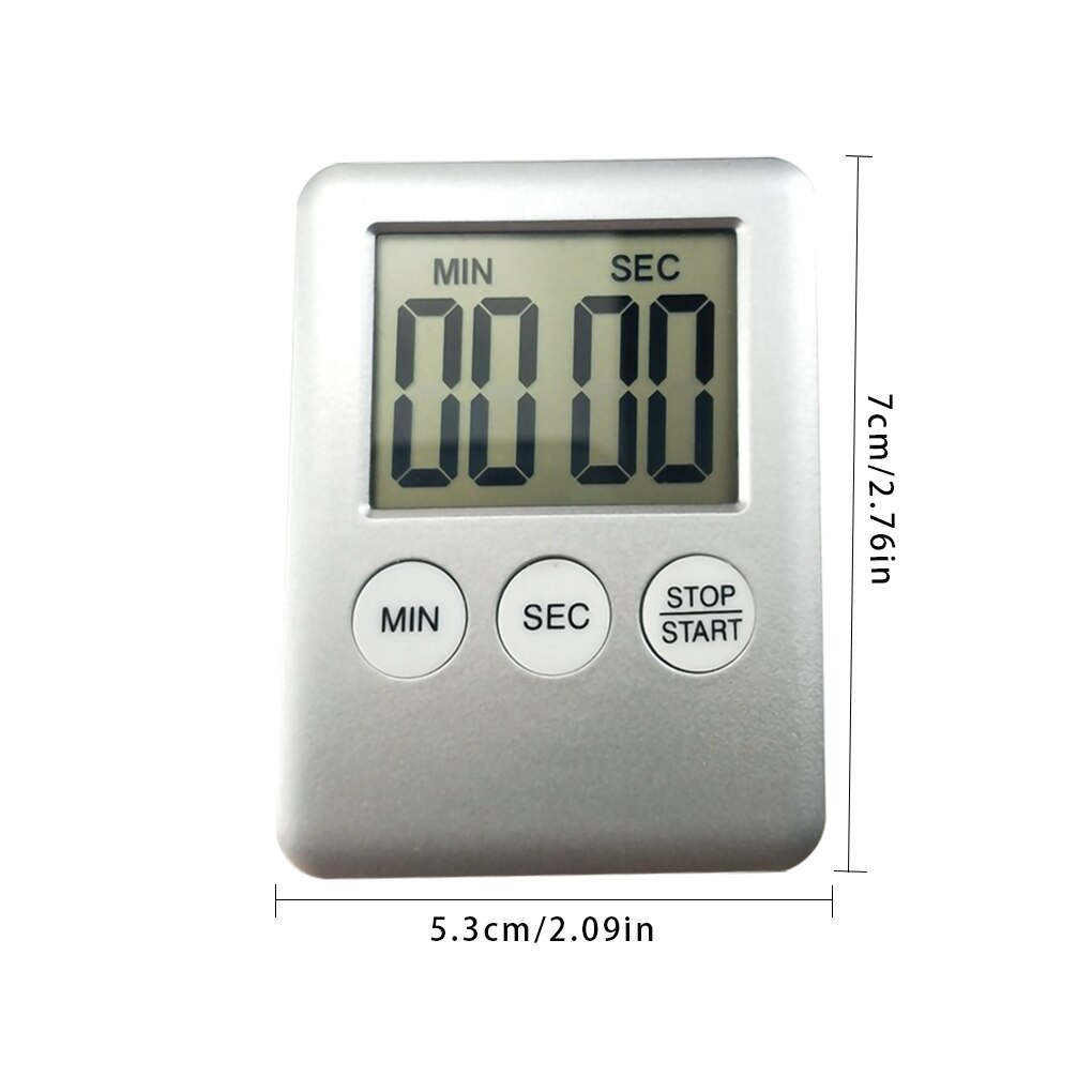 LCD Display Digital Kitchen Timer Cooking Baking Counter Set Loud Countdown Alarm Stopwatch Portable Kitchen Timer Tool: Silver