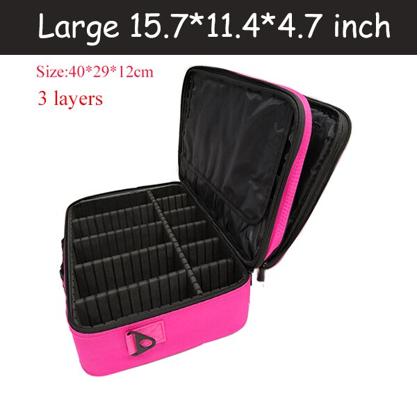 Cosmetic Bag Travel Makeup Organizer Cosmetics Pouch Bags Make Up Bags Cosmetic Makeup Bag: Pink L 3 layers